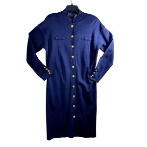 Liz Claiborne Dresses Navy‎ Blue Button Front Long Sleeve Sweater Dress Size M